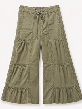 Wearables boho wide leg cropped tiered ruffle pants olive green size S